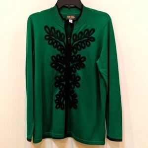 Bob Mackie Wearable Art Women's Zip-Up Cardigan w/Brocade Trim Women's Size Med.